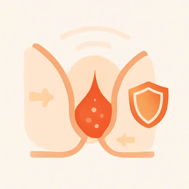 Ilustração educativa da região perianal indicando sinais de candidíase