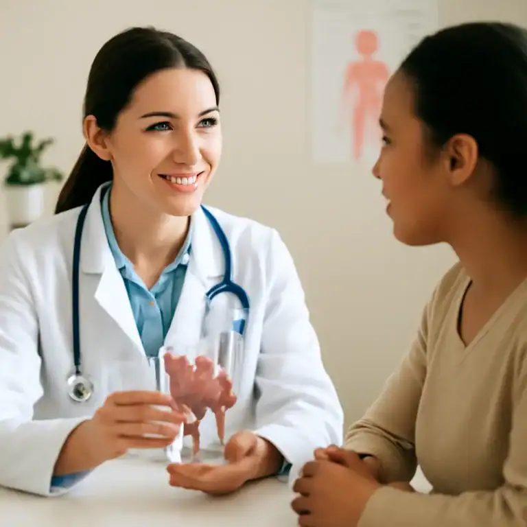 Paciente recebendo informação sobre exames de tireoide