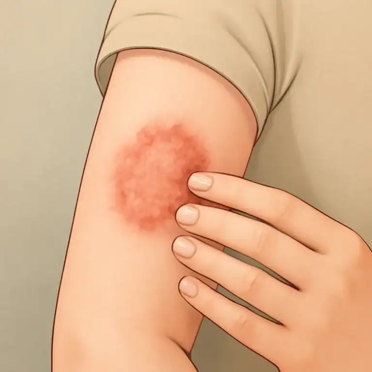 Ilustração de lesão típica de micose de pele com borda avermelhada