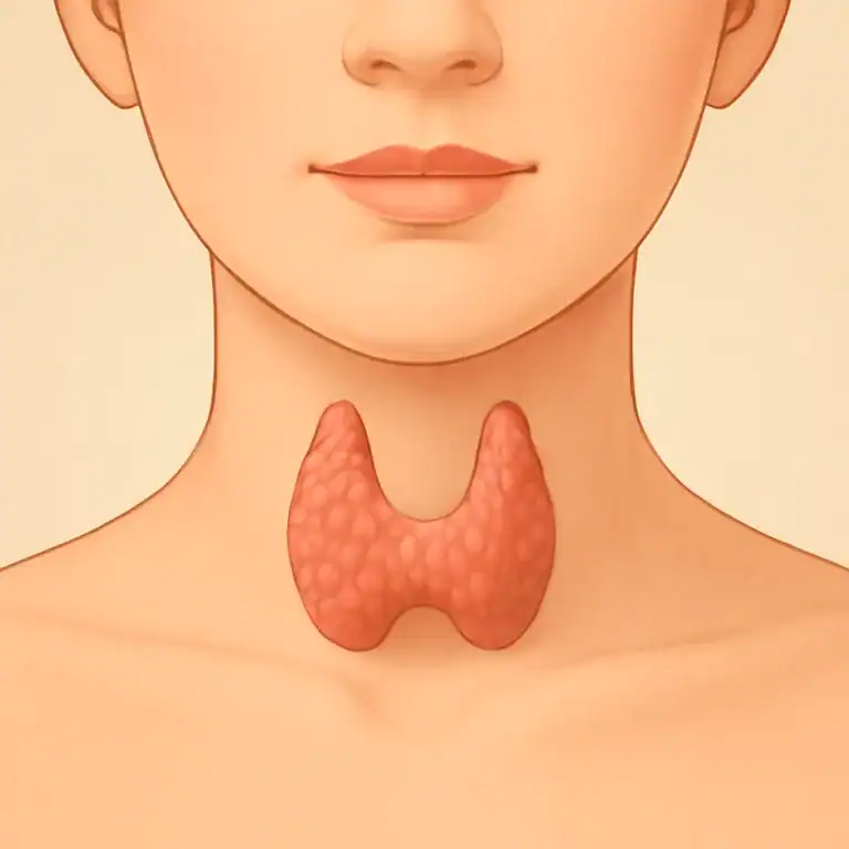Ilustração da glândula tireoide no pescoço destacada
