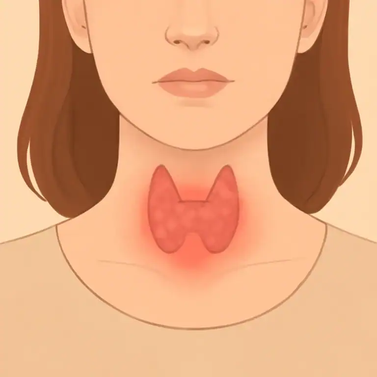 Ilustração da tireoide inflamada no pescoço indicando dor